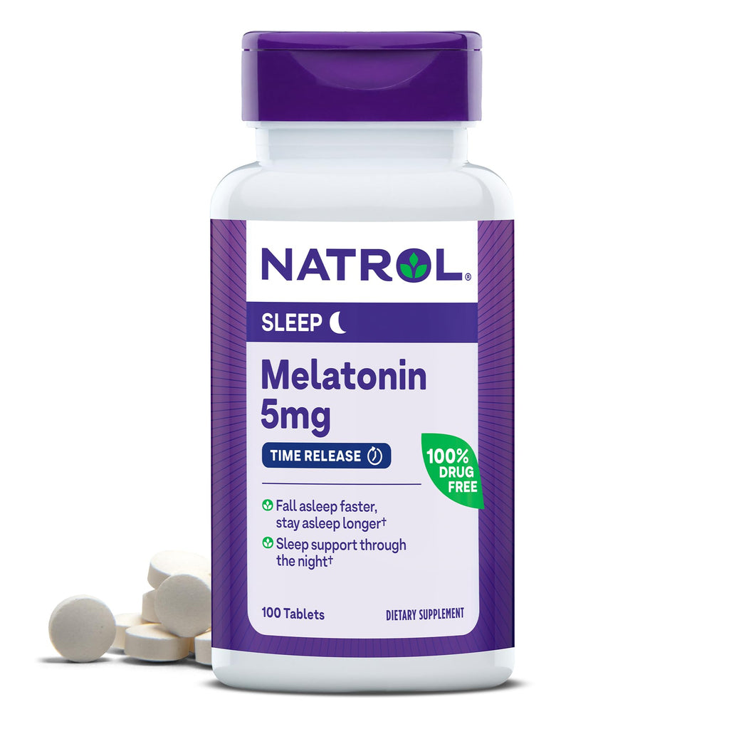 Natrol Time-Release Melatonin 5 mg, Dietary Supplement for Restful Sleep, 100 Tablets, 100 Day Supply Unflavored 100 Count (Pack of 1)