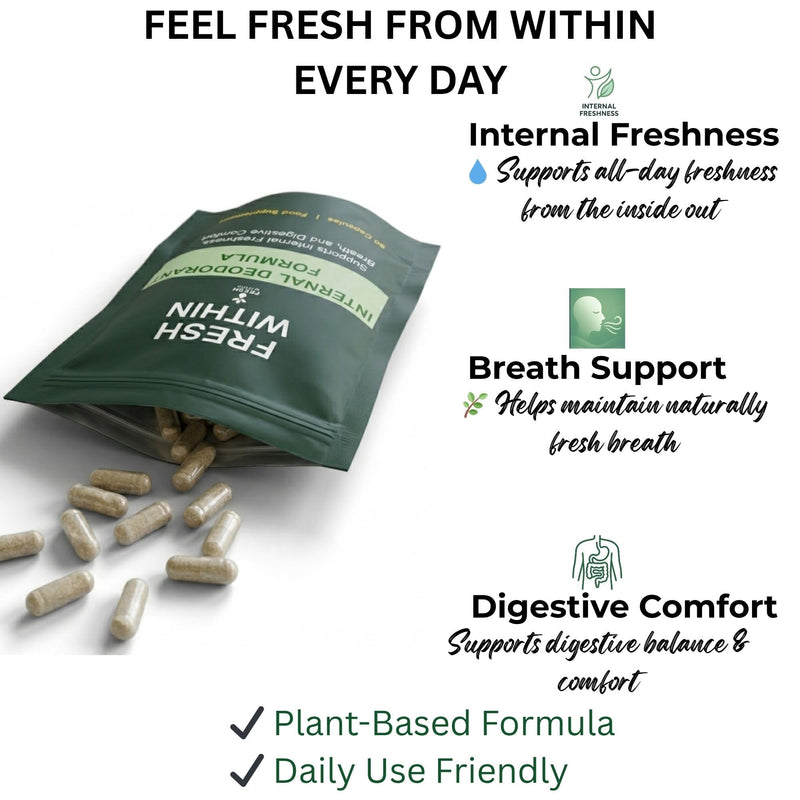 Internal Deodorant Capsules – Natural Body Freshness Support Supplement with Chlorophyllin, Parsley, and Digestive Enzymes – 60 Vegan Capsules