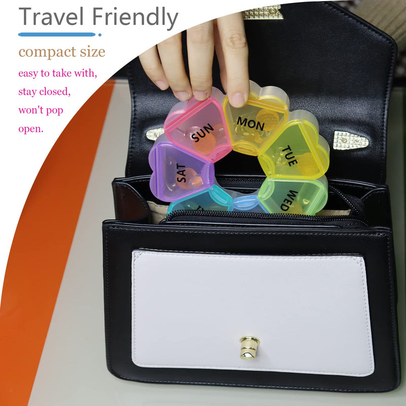 MOLN HYMY Large Weekly Pill Box 7 Day, Pill Case Organizer 1 time a Day, Floral Pill Container Once Daily, Pretty Medicine Dispenser for Vitamin/Fish Oil/Medication/Supplements Rainbow