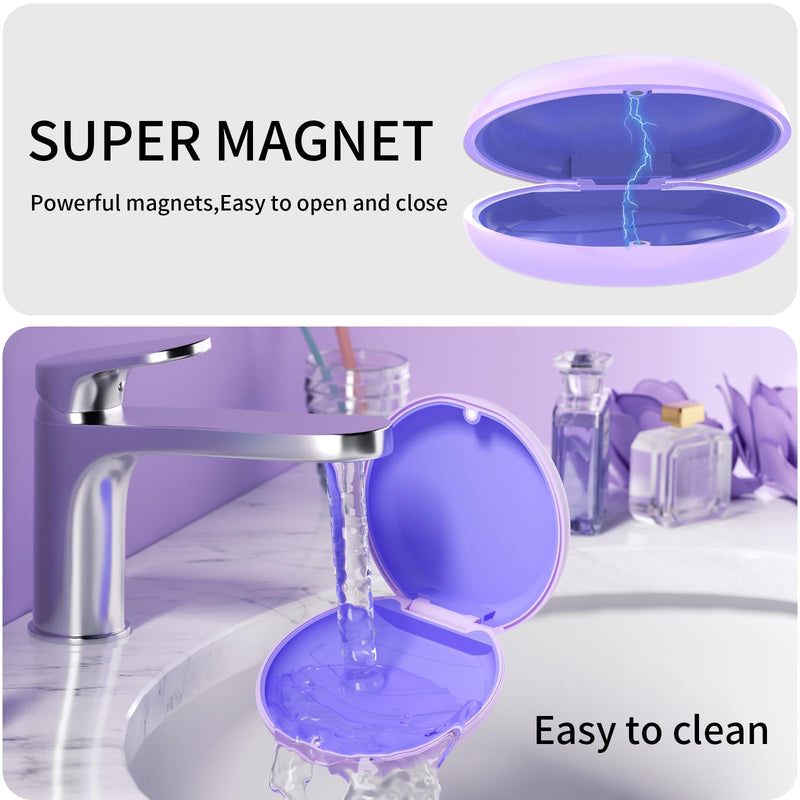 [Australia] - 2 Pack Retainer Case, Slim Aligner Case, Compatible with Invisalign, Mouth Guard Case, Cute Orthodontic Retainer Case with Retainer Removal Tool and Brush, Purple 2Pack-Purple 