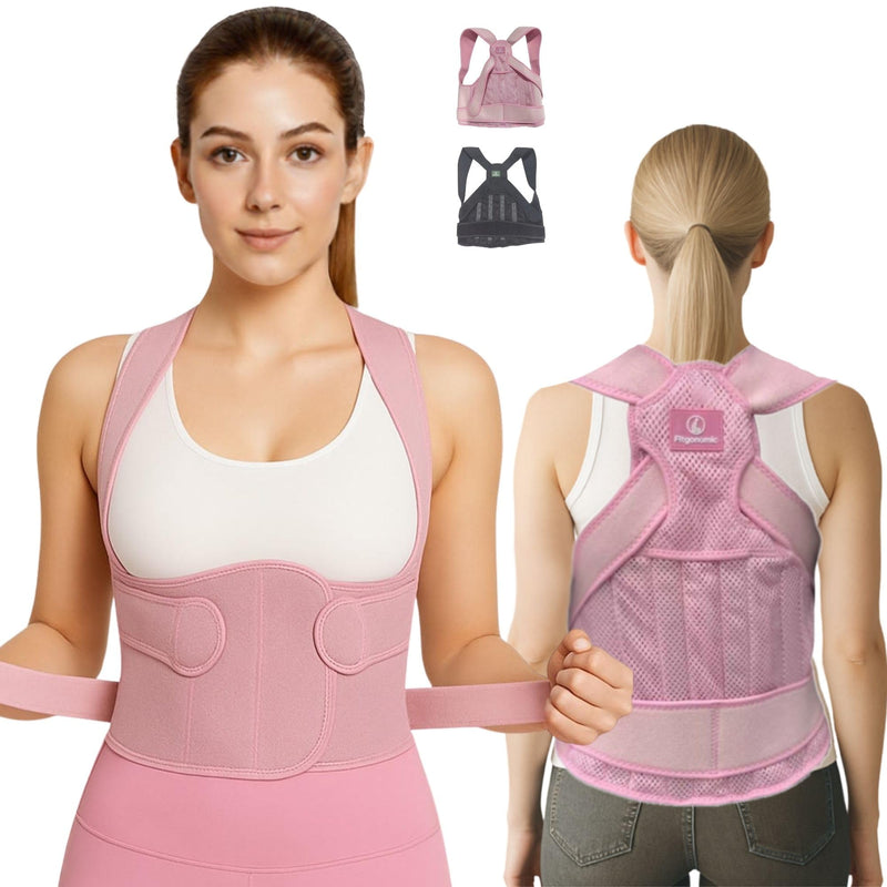 Posture Corrector For Back Support, Adjustable Full Back Brace for Men & Women, Upper and Lower Back Pain Relief (Pink, Small) Pink