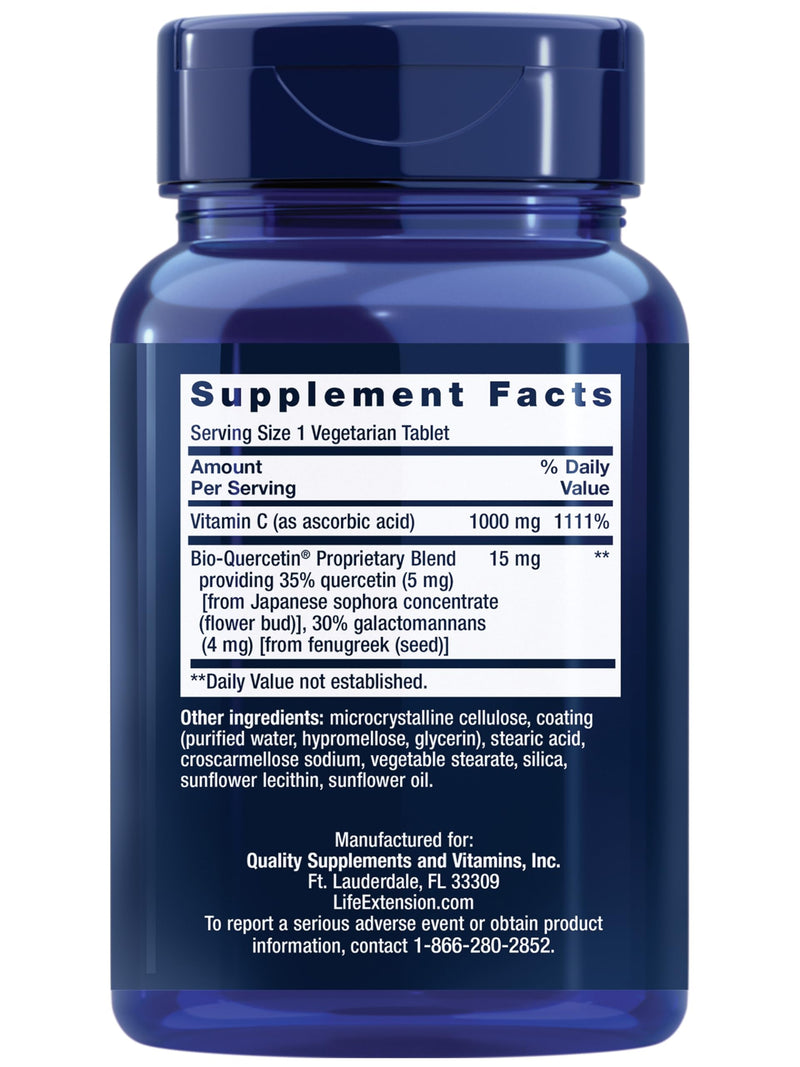 Life Extension Vitamin C and Bio-Quercetin®, Cardiovascular Health Supplement, Immune Support, Highly absorbable, quercetin, Vitamin C, Gluten Free, Non-GMO, Vegetarian, 60 Tablets 60 Count (Pack of 1)