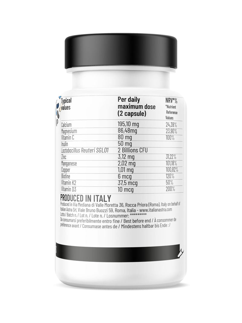 Bones Probiotic, Calcium Supplement with Live Lactic Bacteria, Lactobacillus Reuteri, Calcium, Magnesium, Zinc and Vitamin D3 K2 and C, for Bones, Joints, Muscles, and Intestines