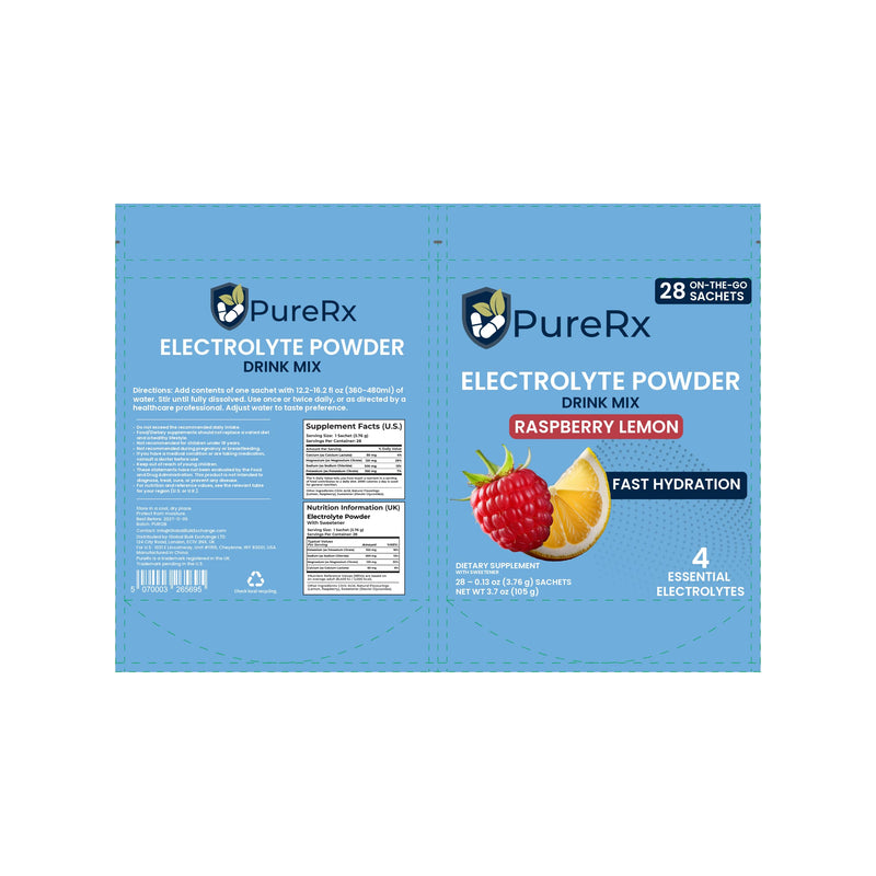 Electrolyte Powder Sachets | 28 Sachets | Raspberry & Lemon | Electrolytes with Sodium, Potassium, Magnesium & Calcium | Daily Hydration Support
