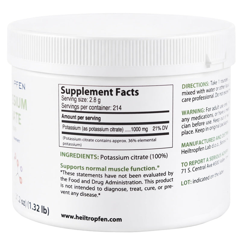 Potassium Citrate Powder 600g | 100% Pure Powder | Unflavored | Single Ingredient | Capsule-Free | Food Supplement
