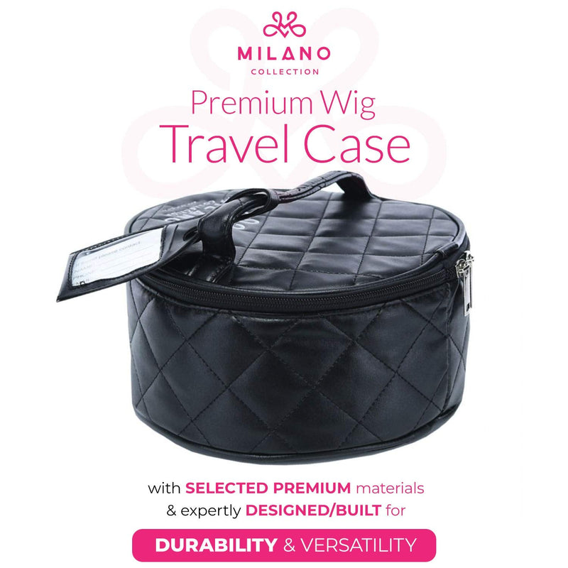 Milano Collection Premium Wig Travel Box or Makeup Case Compact & Durable in Black Round