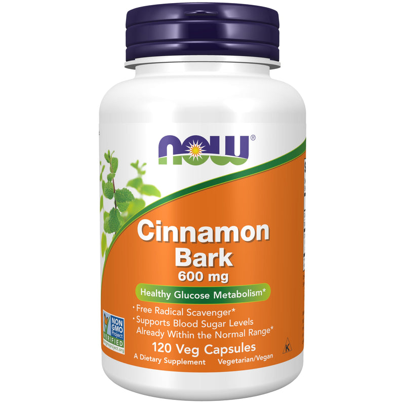 NOW Supplements, Cinnamon Bark 600 mg, Non-GMO Project Verified, Healthy Glucose Metabolism*, 120 Veg Capsules 120 Count (Pack of 1)