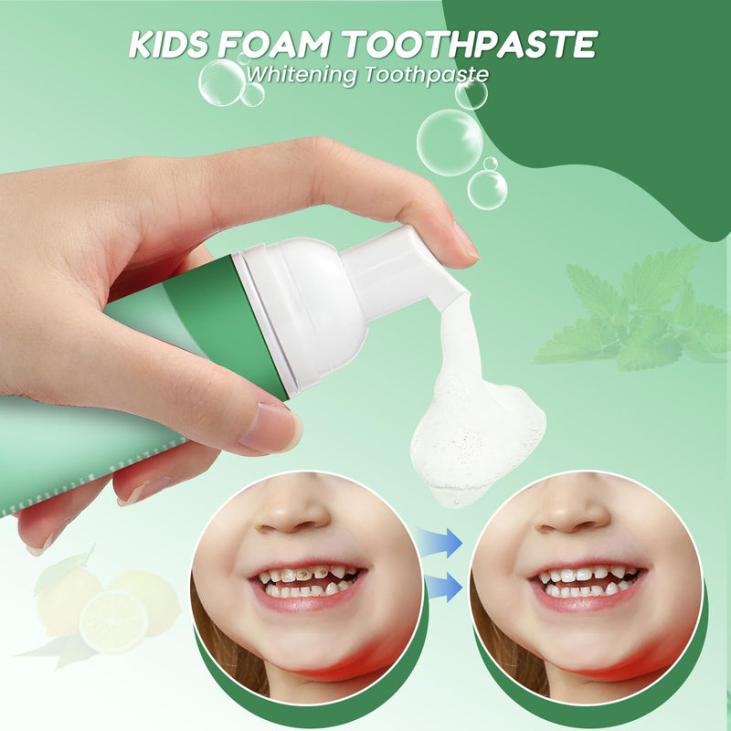 Fluoride Free Foam Kids Toothpaste - Natural Teeth Clean and Whitening Toothpaste with Mint Flavor for U Shaped Toothbrush Travel Size(4 Pack Mix) Strawberry+Blueberry+Watermelon+Orange