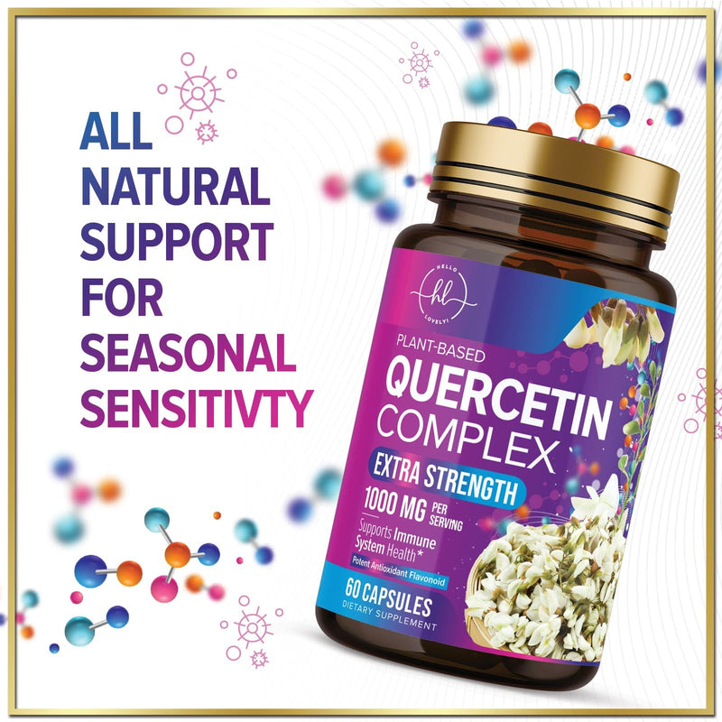 Quercetin Capsules - 1000mg per Serving Premium Plant-Based Bioflavonoids - Extra Strength Antioxidant & Immune Support - Powerful Respiratory Health Supplement - Bottled in USA - 60 Veggie Capsules 60 Count (Pack of 1)
