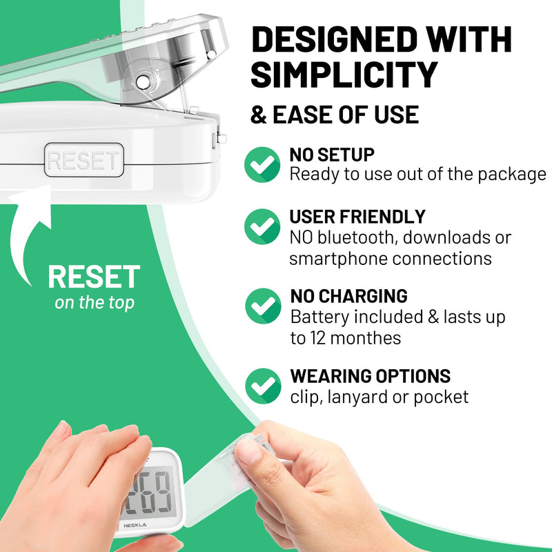 [Australia] - 3D Pedometer for Walking, Simple Step Counter with Large Digital Display, Step Tracker with Removable Clip Lanyard, Accurately Track Steps for Men Women Kids Adults Seniors-Ceramic White 