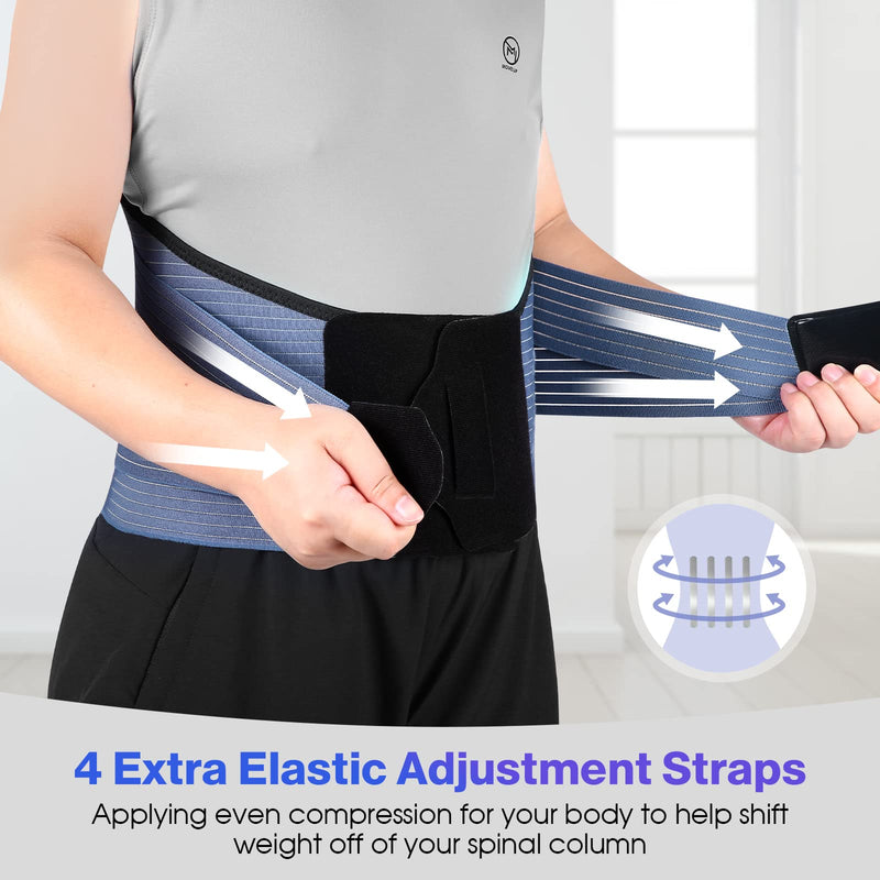 [Australia] - NEENCA Back Support Brace, Adjustable Lumbar Support for Pain Relief of Back/Lumbar/Waist, Waist Wrap with Spring Stabilizers for Injury, Herniated Disc,Sciatica, Scoliosis and more - FSA/HSA APPROVED Large Navy Blue-Black 
