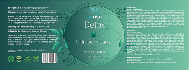 Liver Detox & Cleanse Supplement | Artichoke, Glutathione & Reishi | Made in UK | Vegan Capsules | 30 Day Supply | Liver & Gut Support | 25-in-1 Complex