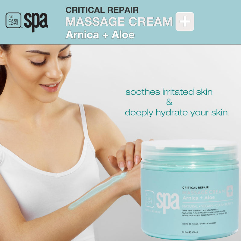 [Australia] - BCL Spa Critical Repair Massage Cream with Arnica, Aloe Vera, Kelp, Argan Oil, Shea Butter | Soothing Relief and deep Skin Nourishment Body Moisturizer, Vegan, Organic | Made in USA | 16 fl oz Arnica & Aloe 16 Fl Oz (Pack of 1) 