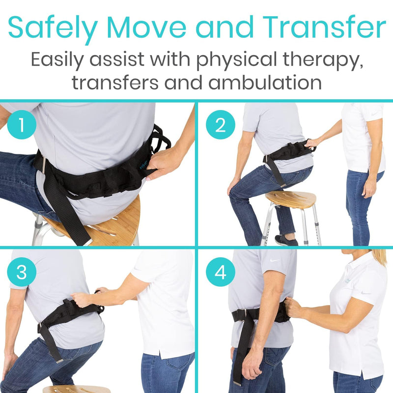 [Australia] - Vive Gait Belt (300lbs) Transfer Belt with Handles - Medical Nursing Safety Patient Assist - Bariatric, Elderly, Handicap, Physical Therapy - PT Gate Strap Quick Release Metal Buckle, Grabbing Teeth 