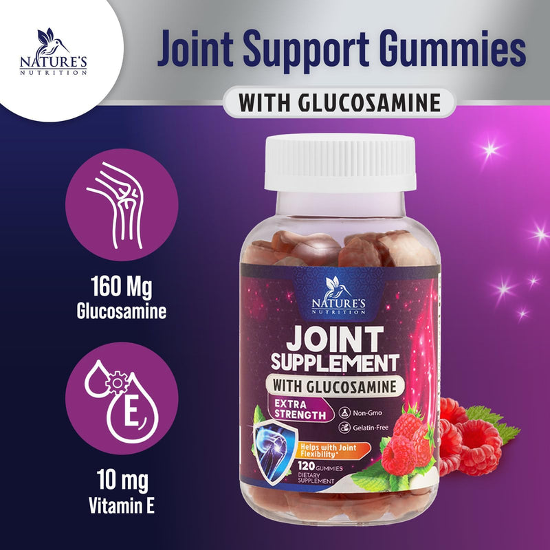 [Australia] - Nature's Joint Support Gummies Glucosamine Plus Vitamin E - Joint Support Supplement for Occasional Discomfort for Back, Knees & Hands - Joint Health & Flexibility Supplement - 120 Gummies 120 Count (Pack of 1) 