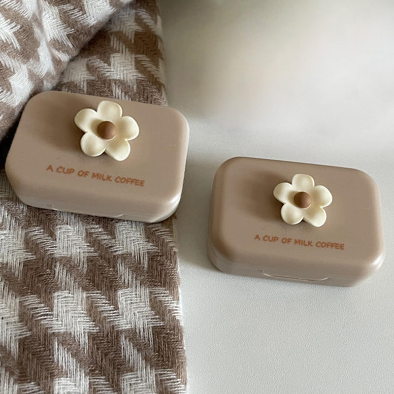 [Australia] - 2 Pack Mini Contact Lens Cases, Portable Contacts Lens Box Travel Kit with Mirror, Tweezers, Remover Tool Stick, Cute Flower Eye Contact Case Container Holder Storage Box for Daily Outdoor Brown 