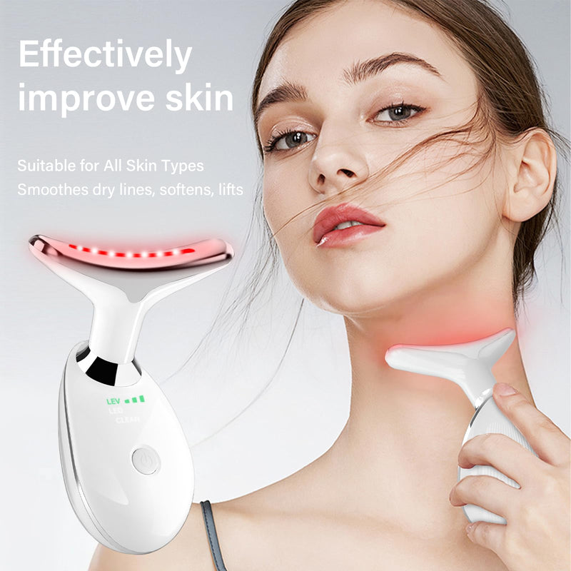 Neck&Face Massager with 7 Colors-Multi-Functional Skincare Tool,Home Beauty Device for Wrinkles&Relaxation,Facial Massager(White) White