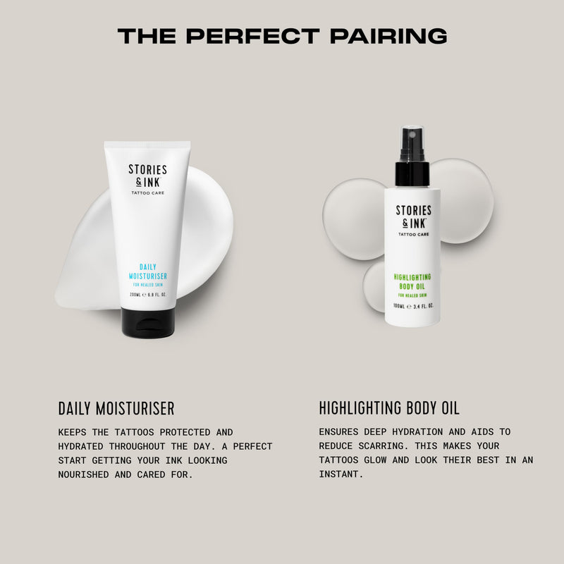 [Australia] - Stories & Ink Tattoo Care | HIGHLIGHTING BODY OIL for healed skin - Refreshes Faded Tattoos for Instant Tattoo Glow, 100 mL / 3.4 Fl Oz 