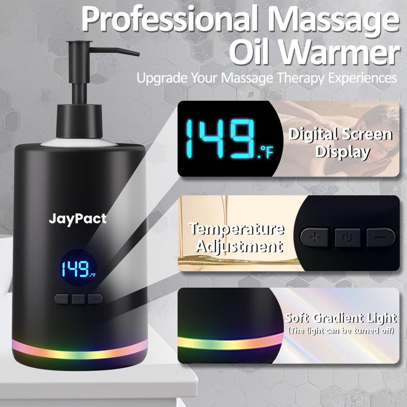 [Australia] - Oil Warmer for Massage, Massage Oil Lotion Warmer with Roller & Gua Sha Set for Spa, Body Oils Heater with Two Oil Bottle Dispenser, Oil Warmer Dispenser, Adjustable Temperature(86-149°F) Black 