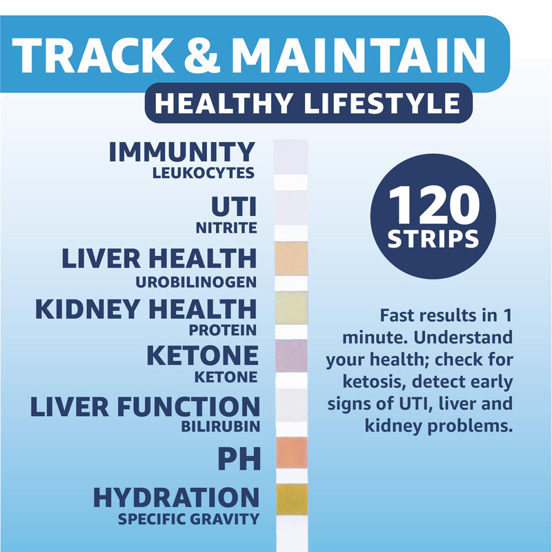 [Australia] - Vaunn Medical 8-in-1 Urine Test Strips and Urinalysis for UTI, Nitrites, Leuckcytes, Ketosis, pH, Protein, 120 CT 