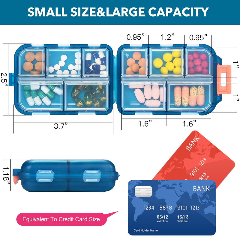 1 Pack 10 GRIDS Travel Pill Organizer Box with 189 Labels - Travel Medicine Case Kit - Pocket Daily Pharmacy Container - Travel Medication Holder Dispenser for Fish Oil Vitamin Supplement Storage Green