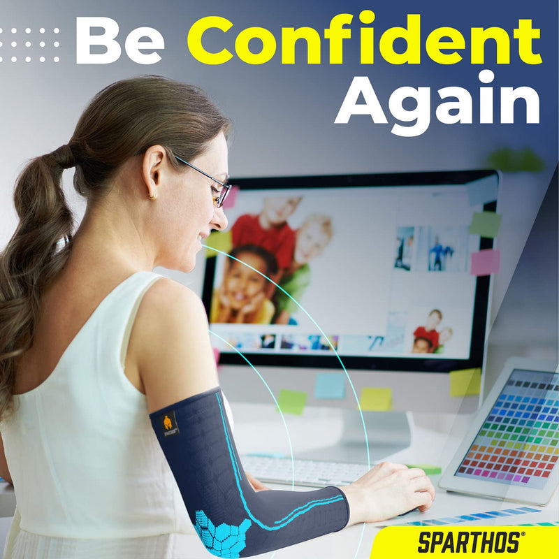 Sparthos Arm Compression Sleeves - Aid in Recovery and Support Active Lifestyle - Innovative Breathable Elastic Blend Cobalt Blue X-Small