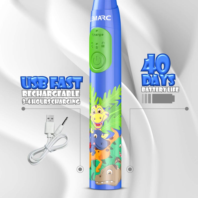 [Australia] - SuperSonic Kids electric toothbrush 8 DuPont brush heads, USB rechargeable, Vibration Speed Control plus Massage mode, 2 Min Timer, Waterproof, for age 3+ Blue 