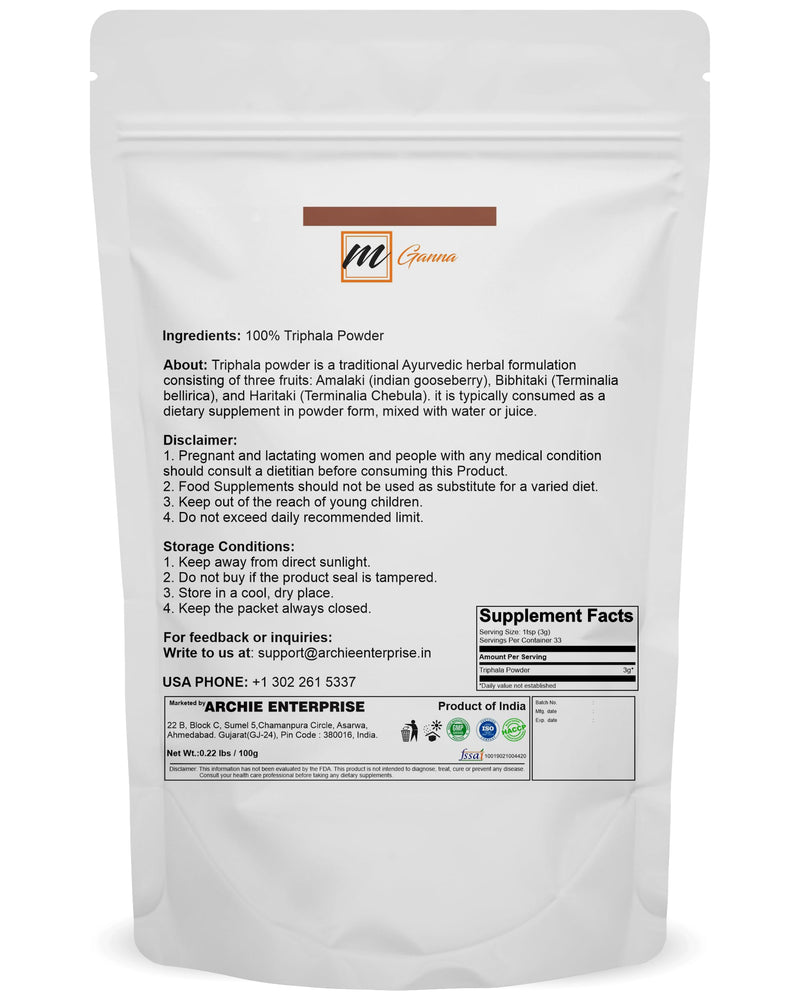 [Australia] - 100% Natural Triphala Powder for Skin and Health Care 100 GMS / 0.22 LBS 