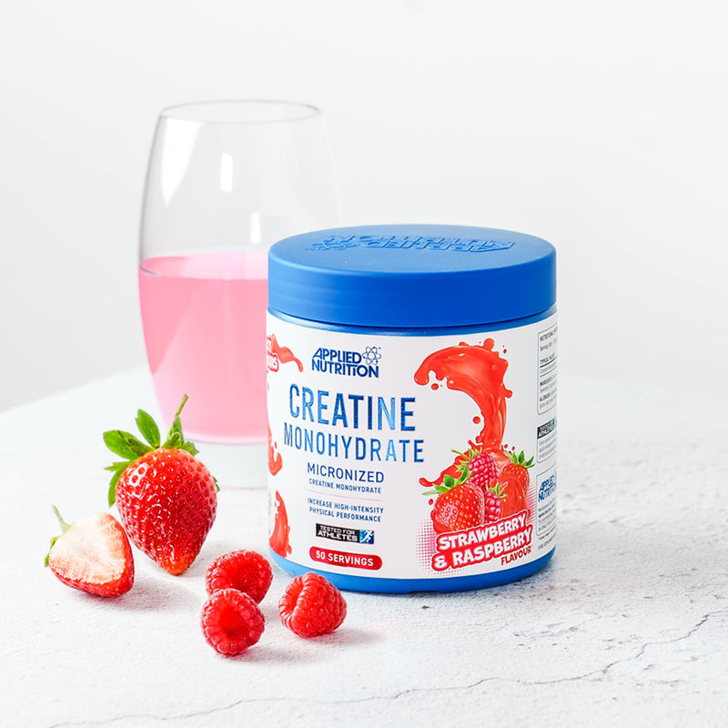 Applied Nutrition Creatine + 700ml Shaker | Creatine Monohydrate Micronized Powder with Flavour, Increases High-Intensity Physical Performance (250g - 50 Servings) (Strawberry & Raspberry) Strawberry & Raspberry 50 Servings (Pack of 1)