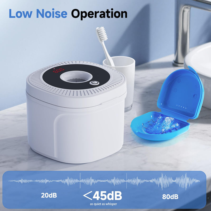 [Australia] - Ultrasonic Retainer Cleaner Machine, 45kHz Dental Cleaning Pod for Denture, Aligner, Nightguard, Mouth Guard, Toothbrush, Jewelry, with Digital Timer, 200ML & 4 Modes for All Dental Appliances S White 