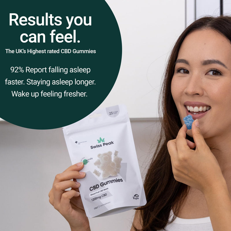 Swiss Peak 1200mg CBD Gummies, Delicious Edible Bears, UK-Made, Vegan, THC-Free, Premium CBD for Relaxation & Wellness, On-the-Go Grab Bag – 25 Gummies Per Pack