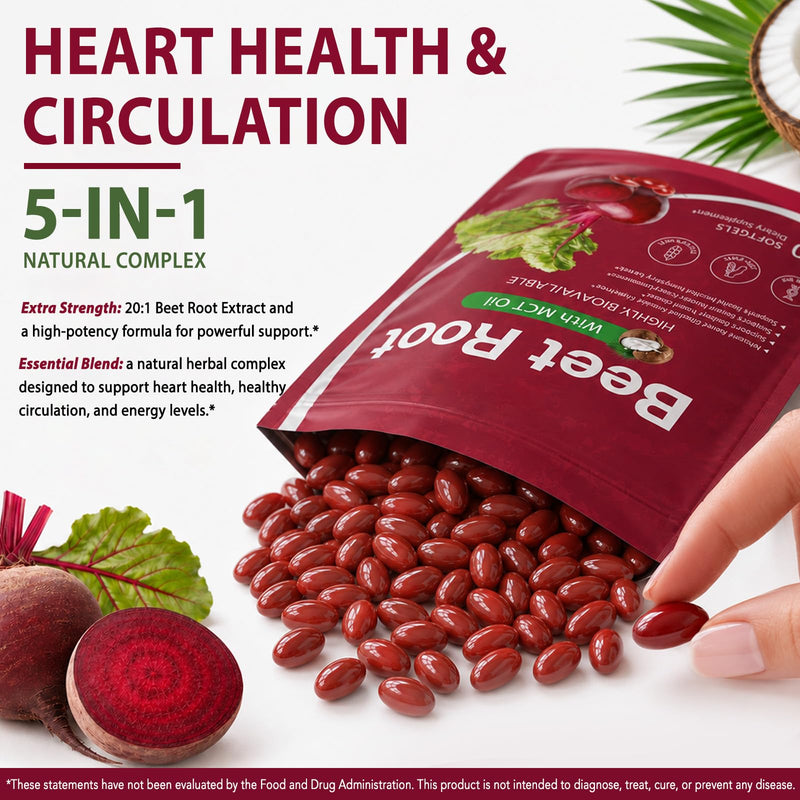 Beet Root Extract 120 Softgels with MCT Oil | Natural Beet Root Source, Beetroot Supplements, Non-GMO