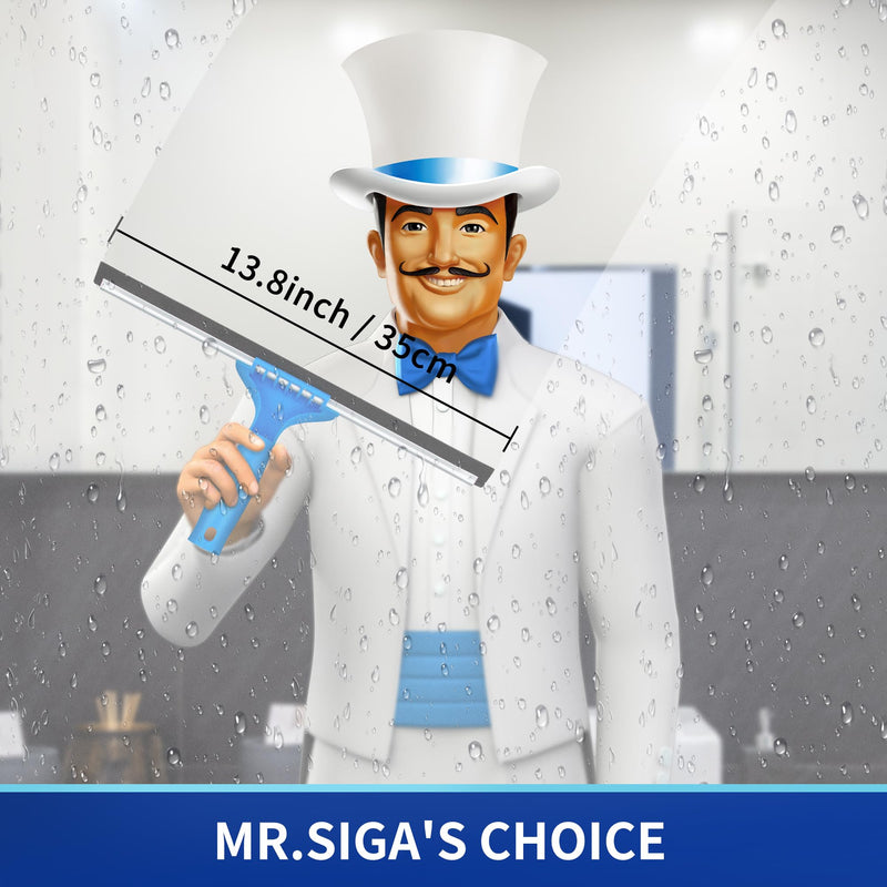 [Australia] - MR.SIGA Professional Window Cleaning Combo - Squeegee & Microfiber Window Scrubber, 14" 14-inch Blue 