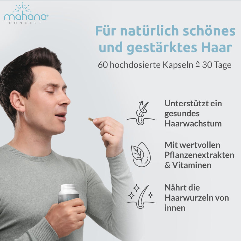 [Australia] - mahana concept men's hair strength capsules for healthy hair growth - hair capsules with fenugreek, taurine, biotin, zinc, selenium & vitamins - lactose-free, GMO-free & vegan - 60 capsules hair strength capsules men 