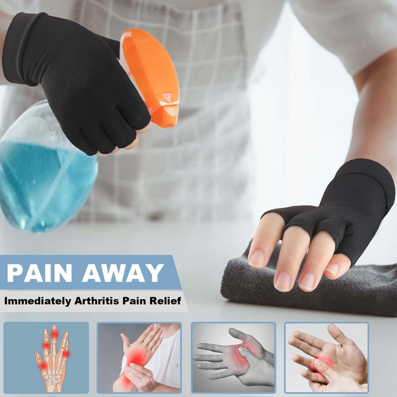 2 Pairs Copper Arthritis Compression Gloves for Rheumatoid, Osteoarthritis, Carpal Tunnel Pain Relief, Compression Hand Gloves for Women & Men,Anti-Slip Fingerless Gloves for Work,Typing (XL) X-Large