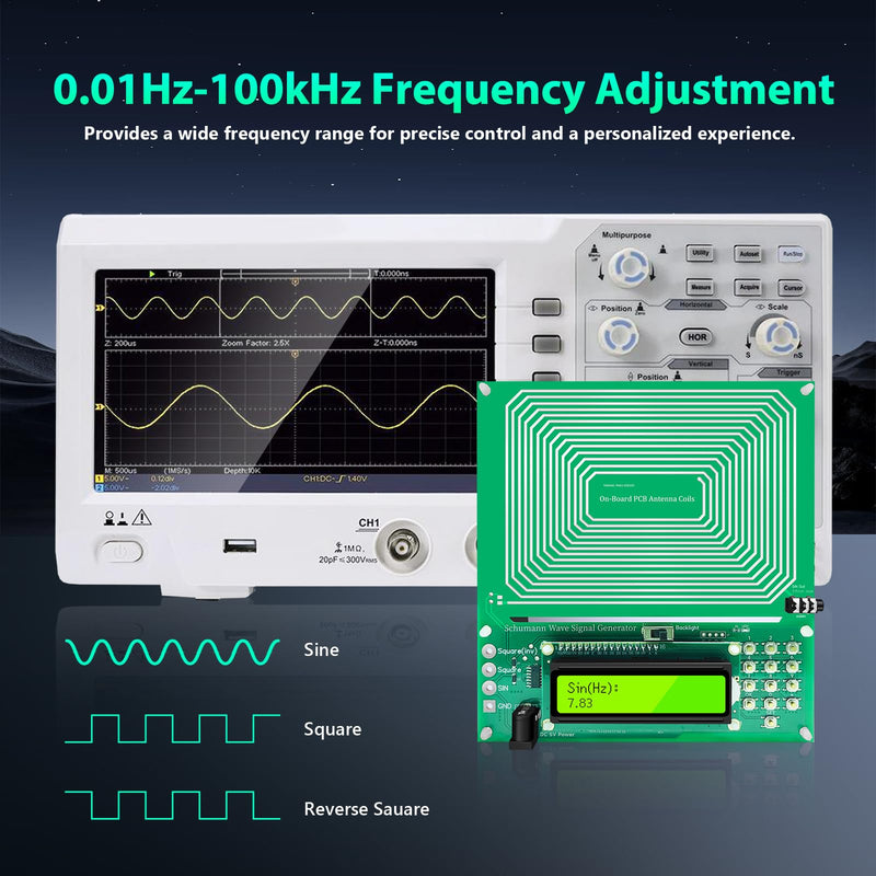[Australia] - Adjustable Frequency Generator (0.01Hz-100KHz), 7.83Hz Schumann Resonance Generator with USB Cable and 3.5MM Audio Cable for Stress Relief, Improved Sleep, Meditation and Yoga Green 5.8 Inch 