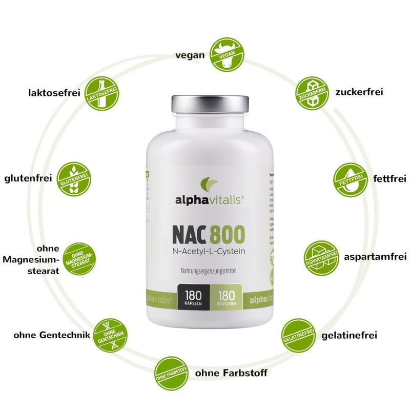 [Australia] - NAC 800 capsules - 180 pieces with N-acetyl-L-cysteine - high dosage & vegan - high bioavailability and tolerability - best quality from Alphavitalis 
