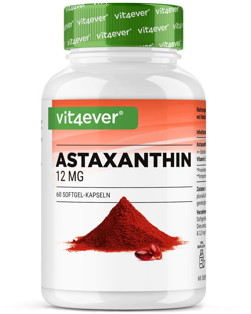 [Australia] - Astaxanthin 12 mg - 60 Softgel Capsules (4 Month Supply) - Made from Haematococcus Pluvialis Microalgae - With Vitamin E and Olive Oil 