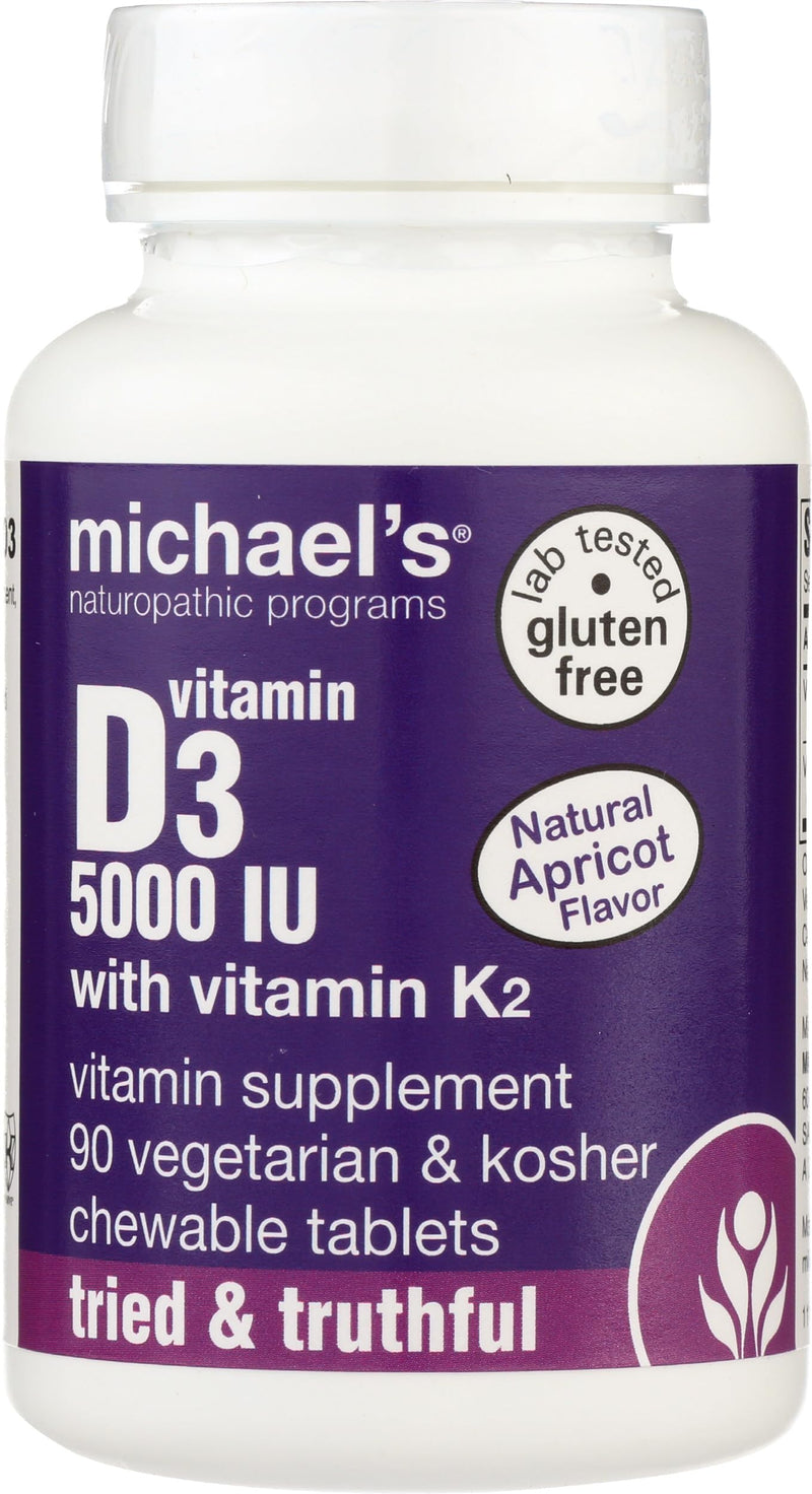Michael's Health Naturopathic Programs Vitamin D3 with K2 - 90 Chewable Tablets - Apricot Flavor - Skeletal & Immune System Support - No Added Sugar - Vegetarian & Kosher - 90 Servings 1