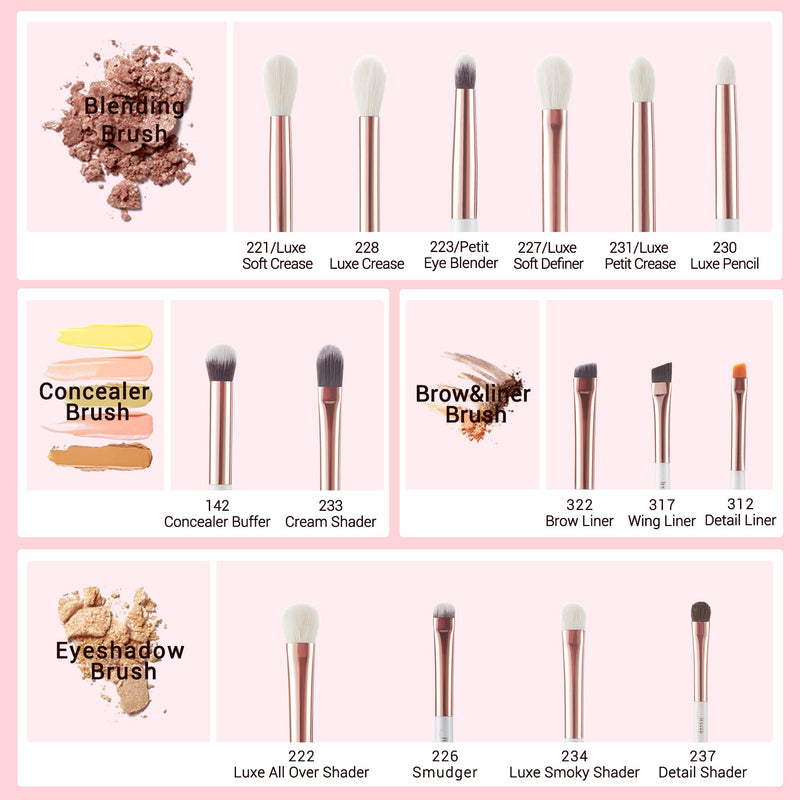 Jessup Eye Brushes 15Pcs Professional Makeup Brushes Make up Brush Set Cosmetics Tools Eye Liner Shader Wood Handle Natural-synthetic Hair,T217 White/Rose Golden