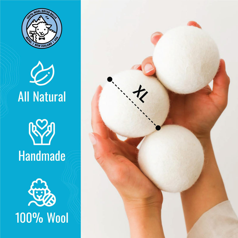 [Australia] - Wool Dryer Balls - Smart Sheep 6-Pack - XL Premium Natural Fabric Softener Award-Winning - Wool Balls Replaces Dryer Sheets - Wool Balls for Dryer - Laundry Balls for Dryer White 
