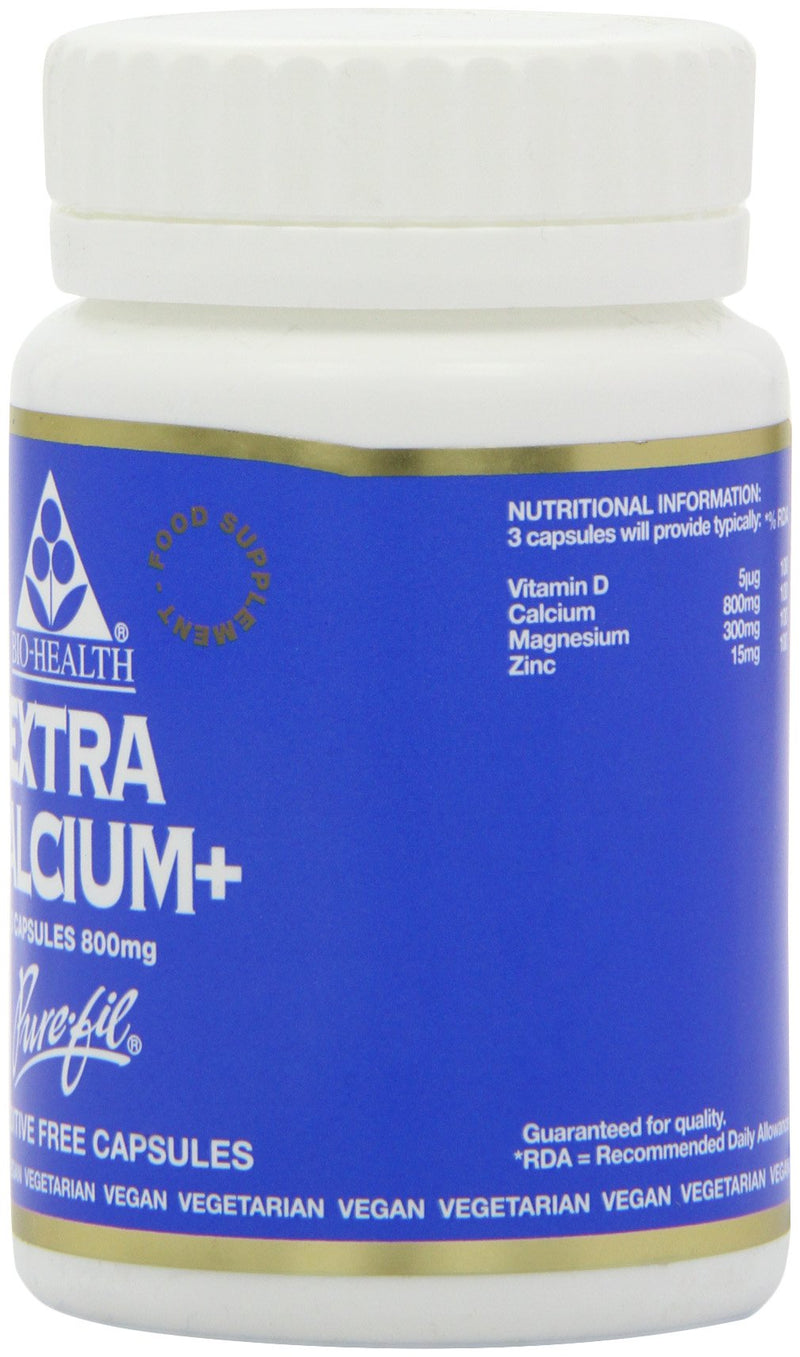 Bio-Health Extra Calcium 800mg Mineral Food Supplement for General Health with Magnesium, Zinc and Vitamin D, Supports the Maintenance of Bones and Teeth, Additive Free, 60 Capsules