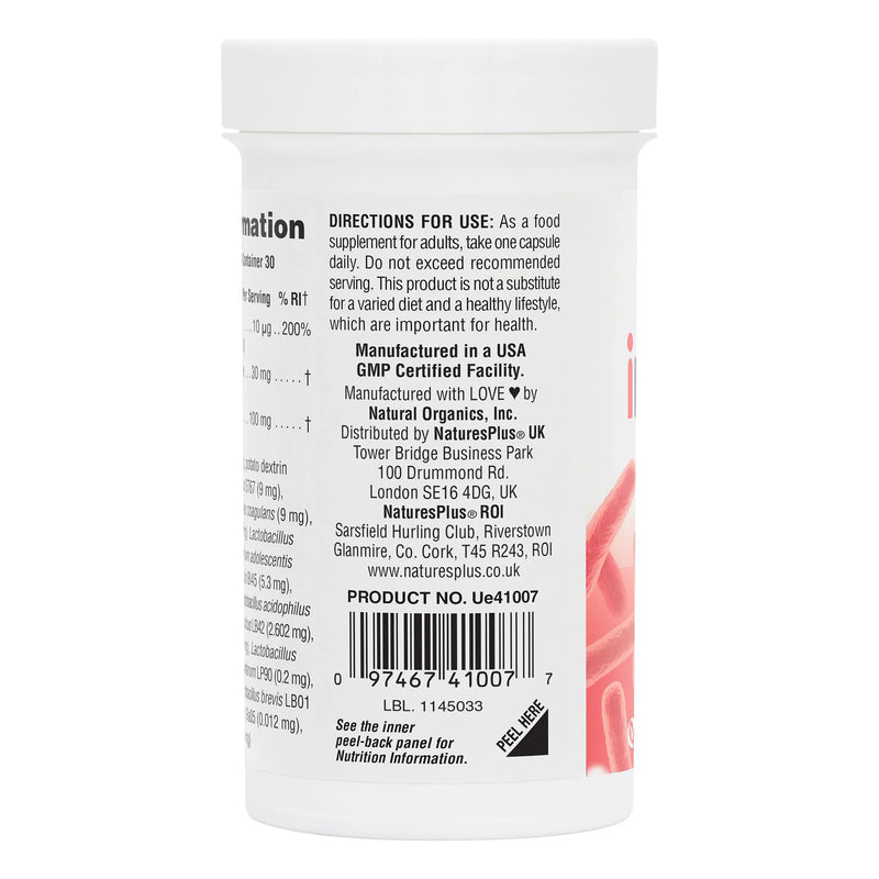 NaturesPlus Immune Microbiome 10 Billion CFU - Immune Support Probiotic Supplement -19 Strains, Prebiotics and Vitamin D3 - Vegan, Gluten Free - 30 Capsules