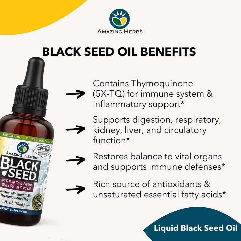 [Australia] - Amazing Herbs Premium Black Seed Oil - Gluten Free, Non GMO, Cold Pressed Nigella Sativa Aids in Digestive Health, Immune Support, Brain Function, Joint Mobility - 1 Fl Oz 1 Fl Oz (Pack of 1) 