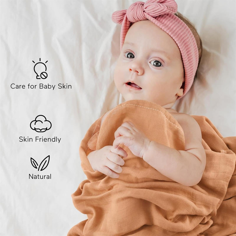 [Australia] - Momcozy Muslin Swaddle Blankets, Swaddle Blanket for Baby Boys and Girls, 4-Pack Breathable and Skin-Friendly Baby Receiving Blankets Swaddle Wrap, Baby Essentials, Registry & Gift, 47 x 47 inches Brown 