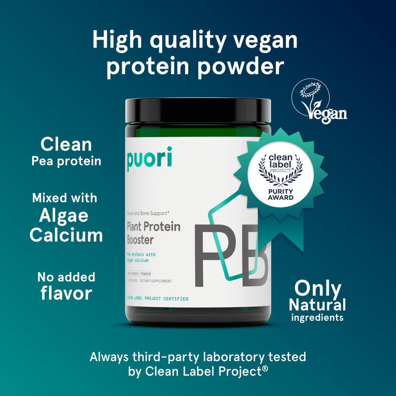[Australia] - Puori Vegan Plant Protein Enhancer Powder - 25 Servings - Neutral Flavor Pea Protein with Algae Calcium for Essential Amino Acids - Dairy-Free, Vegetarian, Non GMO 