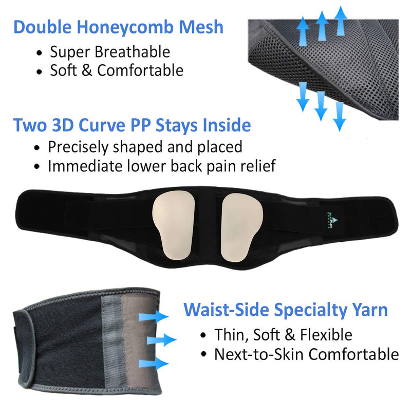 [Australia] - AllyFlex Sports® Lightweight Back Brace for Men & Women Under Uniform, Dual Medical 3D Lumbar Pads for Lower Back Pain Relief, Breathable Mesh with Adjustable Stapes for Back Stress - L Large (Pack of 1) 