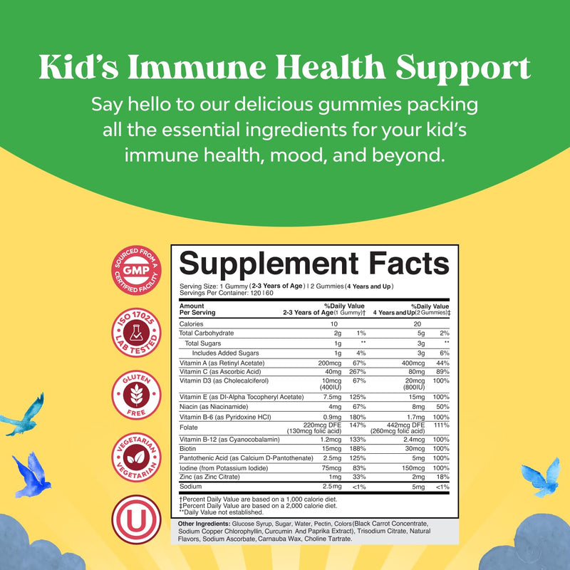 Natures Craft Plant Based Kids Multivitamin Gummies - Multivitamin for Kids Immunity Support Gummies with Vitamins A C D3 E B and Zinc Gelatin and Gluten Free Non-GMO Vitamins Gummy Formula 120ct | Multivitamin for Kids with Vitamin D3, C, A & Zinc - S...
