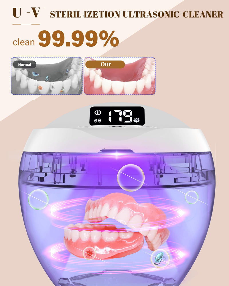 [Australia] - Ultrasonic Retainer Cleaner, 200ML Denture Cleaner for Mouthguard, Aligner and All Dental Appliance with 4 Digital Timer, 45kHz Diamond Cleaner for Rings Jewelry Cleaning, with Cleaning Basket 