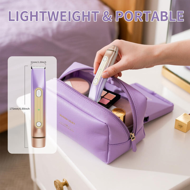 [Australia] - 2-in-1 Bikini Trimmer for Women, Dual Head Electric Razor, IPX6 Waterproof Wet/Dry Use Women Electric Shaver, Painless Body Hair Trimmer, Facial & Pubic Hair Remover for Underarm, Leg, Arm, Purple 